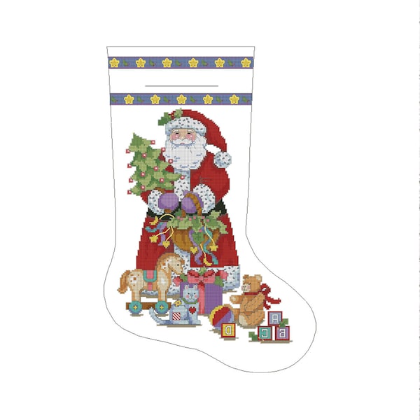Christmas Stocking, Spirit of Christmas, Santa, Counted Cross Stitch Pattern, Xstitch Decor, Needlework Chart, Instant download PDF