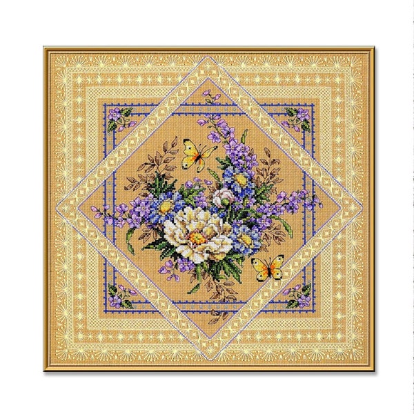 Flowers And Lace, Counted Cross Stitch Pattern, Digital Pattern, Floral pattern Wildflowers Pattern, Bouquet Embroidery, Instant Download