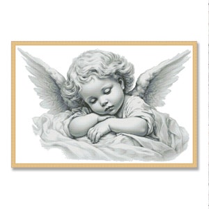 Little Angel, Counted Cross Stitch pattern, Digital Pattern, Girl Angel, Sleeping Angel, Sweet Dreams, Gift for a newborn, Guardian angel image 1