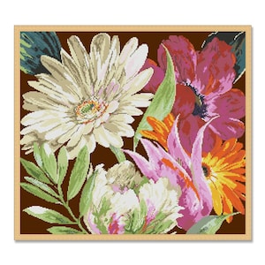 Flores silvestres, patrón de punto de cruz contado, patrón digital PDF, patrón floral, patrón de flores silvestres, gráfico floral, ramo de flores silvestres