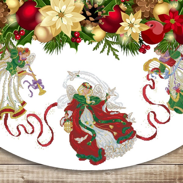 Falda de árbol de Navidad, Ángel místico, Espíritu de Navidad, Patrón de punto de cruz contado, Feliz Navidad, Costura, Descarga instantánea