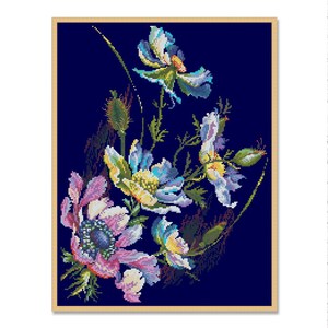 Aquarelanemonen, geteld kruissteekpatroon, digitale patroon-pdf, bloemmotief, patroon wilde bloemen, bloemenkaart anemonen in een vaas