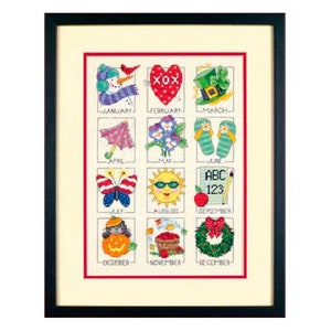 A Year of Events, Counted Cross Stitch Pattern, Sun, Snowman, Flowers, Holiday calendar, Seasons Sampler, Instant Download PDF