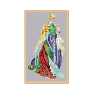 Guardian angel, Counted Cross Stitch pattern, Mom with a baby, Digital Pattern PDF, Girl Angel, Wings, Tenderness, Hand Xstitch Decor