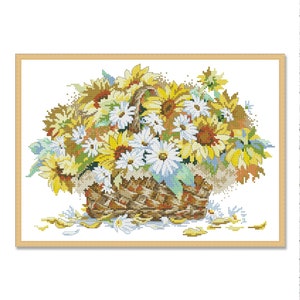 Sunflowers, Cross Stitch Pattern, More Sunshine, Summer Garden Flowers, Bouquet with Sunflowers, Floral Chart, Instant Download