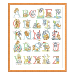 Alfabeto de gatos, padrão de ponto cruz contado PDF, alfabeto, letras, letras, personalização, brinquedos engraçados, alfabeto infantil, gatinhos ABC