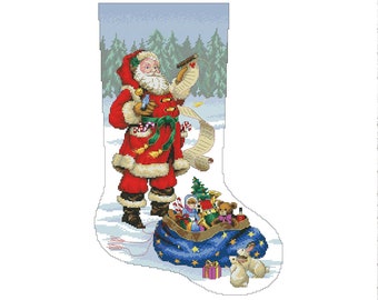 Christmas Stocking, Checking his list, Spirit of Christmas, Counted Cross Stitch Pattern, Xstitch Decor, Needlework Chart, Instant download