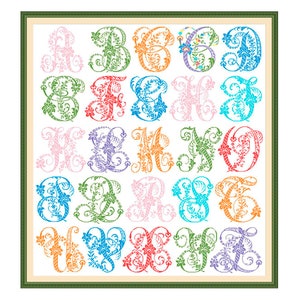 Alfabeto de encaje, Alfabeto vintage, Patrón de punto de cruz contado, Letras, Letras, Personalización, ABC vintage, Decoración Xstitch a mano
