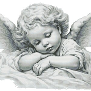 Little Angel, Counted Cross Stitch pattern, Digital Pattern, Girl Angel, Sleeping Angel, Sweet Dreams, Gift for a newborn, Guardian angel image 3