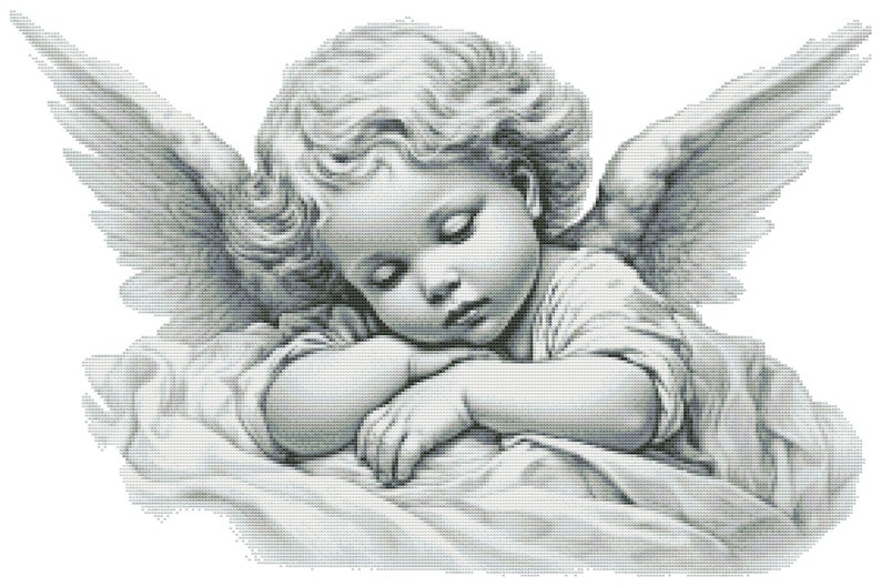 Little Angel, Counted Cross Stitch pattern, Digital Pattern, Girl Angel, Sleeping Angel, Sweet Dreams, Gift for a newborn, Guardian angel image 3