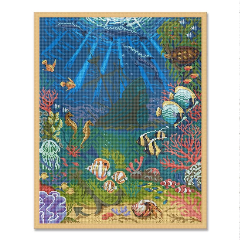 Underwater World Cross Stitch Pattern PDF, Ocean Life Embroidery Design ...