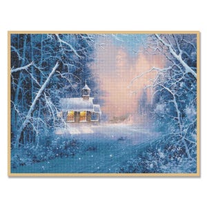 Winter Night, Counted Cross Stitch Pattern, Winter Landscape, Snow Village, Christmas Eve, Hand Needlepoint Chart, Digital Pattern PDF