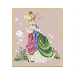 Isabella's Garden, Counted Cross Stitch pattern, Hand Xstitch Decor, Flowers, Sweet Girl, Digital Pattern PDF, Hand Needlework Chart