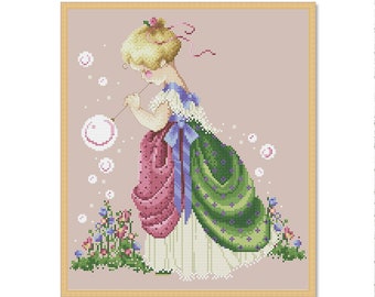 Isabella's Garden, Counted Cross Stitch pattern, Hand Xstitch Decor, Flowers, Sweet Girl, Digital Pattern PDF, Hand Needlework Chart