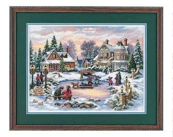 Treasure time, Counted Cross Stitch Pattern, Winter Landscape, Snow Village, Hand Needlepoint Chart, Digital Pattern PDF