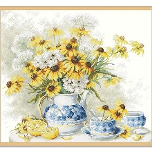 Yellow flowers, Cross Stitch Pattern, PDF Digital Pattern, Modern Decor, Spring Flowers Xstitch Pattern, Floral Chart, Instant Download
