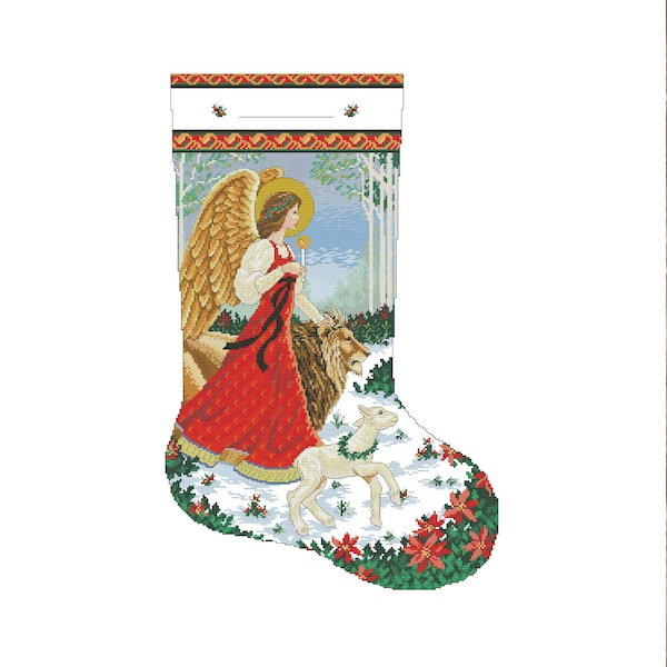 Christmas Stocking, Forest Angel, Counted Cross Stitch Pattern, Xstitch Decor, Needlepoint Chart, Instant download PDF