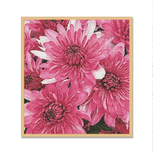 Roze chrysanten, kruissteekpatroon, digitaal patroon, modern decor, patroon van wilde bloemen, boeket, naaldpuntdiagram, Instant Download