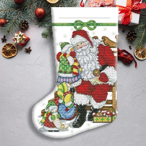 Christmas Stocking, Whispering to Santa, Counted Cross Stitch Pattern, Xstitch Decor, Needlepoint Chart, Instant download PDF