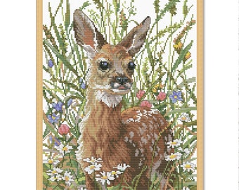 Spring Fawn, Counted Cross Stitch pattern, Wild Animals, Spring Forest, Hand Xstitch Decor, Deer