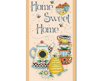 Sweetness Of Home, Counted Cross Stitch pattern, Kitchen Still Life, Cups, Mugs, Napkins, Home Modern Decor, Instant Download PDF