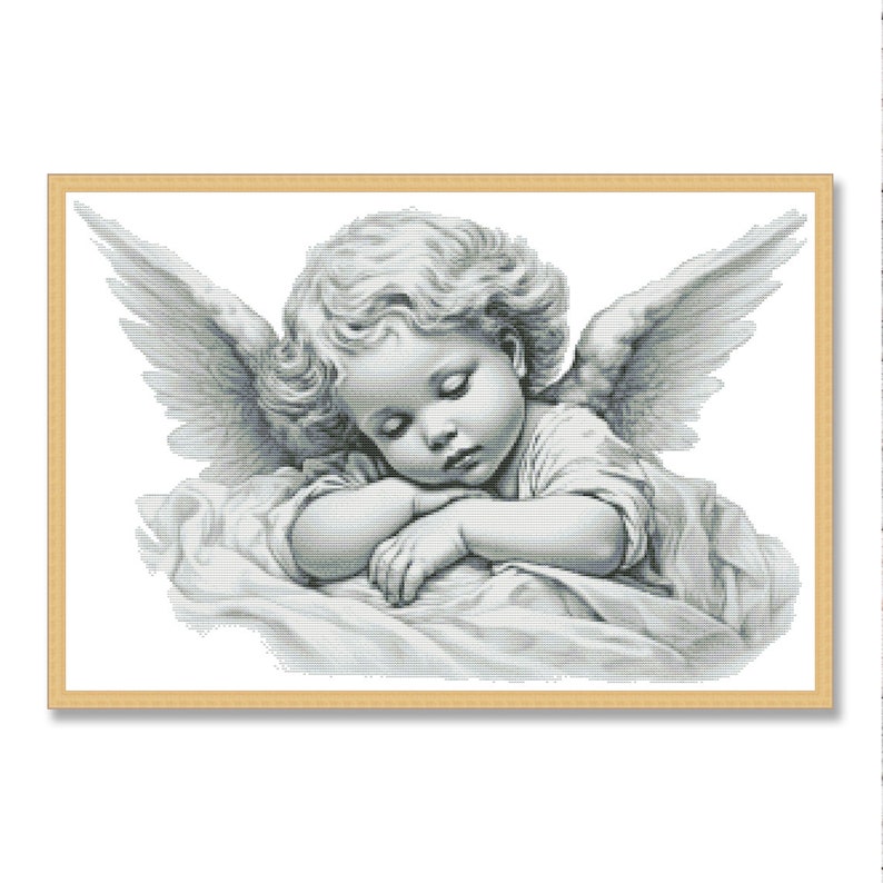 Little Angel, Counted Cross Stitch pattern, Digital Pattern, Girl Angel, Sleeping Angel, Sweet Dreams, Gift for a newborn, Guardian angel image 4