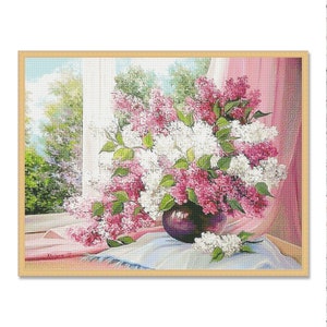Lila boeket #2, Cross Stitch patroon, PDF digitaal patroon, modern decor, lentebloemen Xstitch patroon, bloemengrafiek, Instant Download
