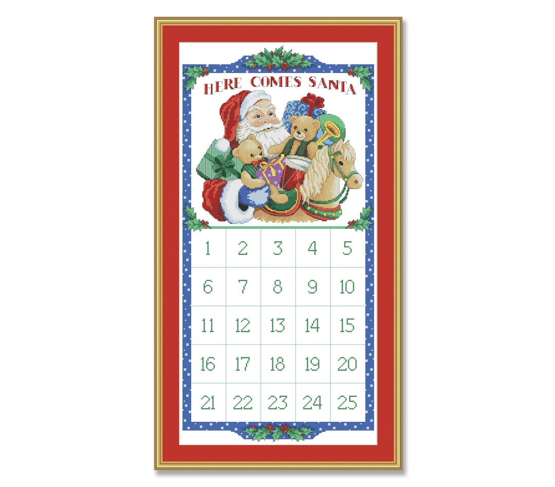Christmas Advent Calendar, Santa Countdown, Christmas Cross Stitch