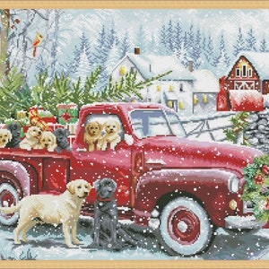 Christmas delivery, Counted Cross Stitch Pattern, Christmas Village, Winter Landscape, Hand Needlepoint Chart, Cottage, Dogs Pattern image 2
