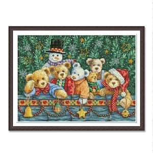 Beary Christmas, Cross Stitch Pattern PDF, Needlepoint Chart, Counted cross stitch, Tree, Animal Cross Stitch, Snowman, Bears Cross Stitch