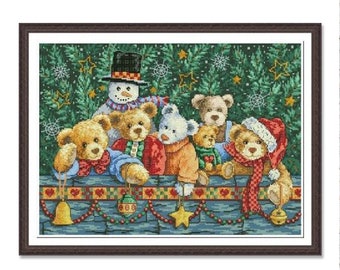 Beary Christmas, Cross Stitch Pattern PDF, Needlepoint Chart, Counted cross stitch, Tree, Animal Cross Stitch, Snowman, Bears Cross Stitch