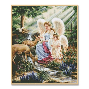 Innocent Guardian, Counted Cross Stitch pattern, Vintage Girl, Bird Dove, Digital Pattern, Girl Angel, Wings, Tenderness, Hand Xstitch Decor