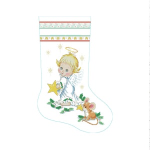 Christmas Stocking, Holy Angel, Counted Cross Stitch Pattern, Xstitch Decor, Needlework Chart, Instant download PDF
