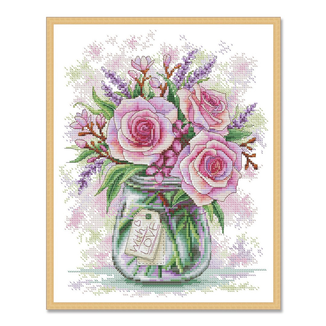 Roses in a Vase, Cross Stitch Pattern, PDF Digital Pattern, Summer ...