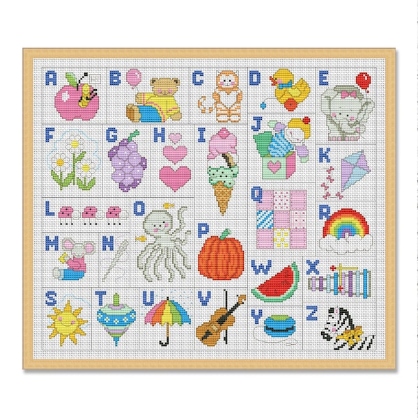 Alphabet Fun, Counted Cross Stitch pattern PDF, Alphabet, Letters, Lettering, Personalization, Funny Toys, Children alphabet, Xstitch Decor