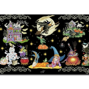 Halloween sampler, Counted Cross Stitch Pattern, Halloween, Black Cat, Pumpkin, Bats, Bringing, Needlework Chart, Instant Download PDF