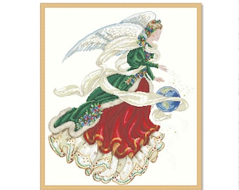 Ángel de Gloria, Patrón Punto de Cruz Contado, Chica Vintage, Paloma Pájaro, Patrón Digital PDF, Ángel Niña, Alas, Decoración Xstitch Mano Ternura