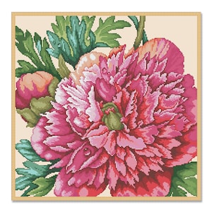 Pioenrozen, geteld kruissteekpatroon, digitaal patroon, bloemmotief, wilde bloemenpatroon, boeketborduurwerk, Instant Download PDF