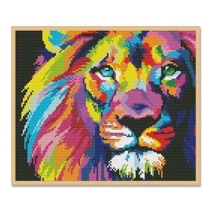 Regenbogen Löwe, Zählmuster, Wildkatze, wilde Tiere, abstrakte Kunst, Instant Download PDF, Handgesticktes Dekor