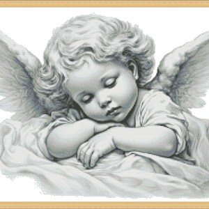 Little Angel, Counted Cross Stitch pattern, Digital Pattern, Girl Angel, Sleeping Angel, Sweet Dreams, Gift for a newborn, Guardian angel image 2