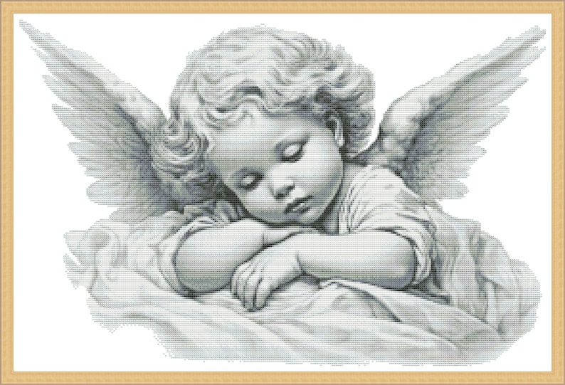 Little Angel, Counted Cross Stitch pattern, Digital Pattern, Girl Angel, Sleeping Angel, Sweet Dreams, Gift for a newborn, Guardian angel image 2