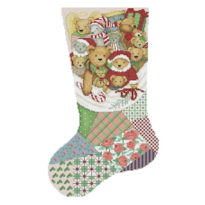Christmas Stocking, Beary Christmas, Friends, Counted Cross Stitch Pattern, Xstitch Decor, Needlepoint Chart, Instant download PDF
