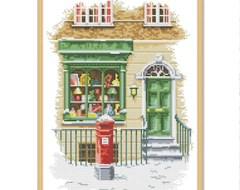 Christmas post office, Counted Cross Stitch Pattern, Holidays Christmas Village, Winter Landscape, Hand Needlepoint Chart, Cottage PDF