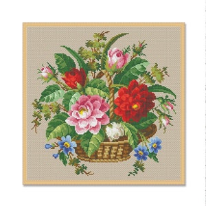 Mandboeket, geteld kruissteekpatroon, digitaal patroon, bloemmotief, wilde bloemenpatroon, vintage bloemenkaart, direct downloaden