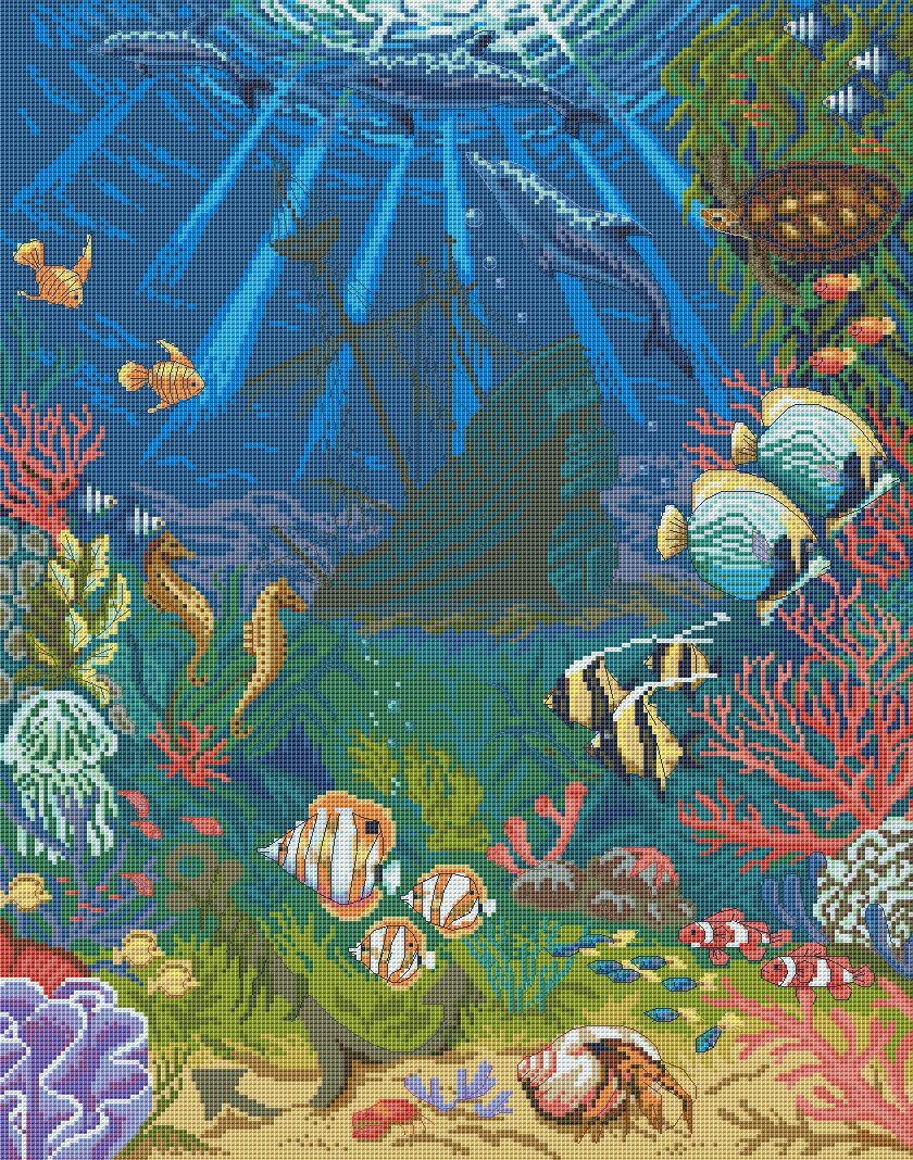 Underwater World Cross Stitch Pattern PDF, Ocean Life Embroidery Design ...