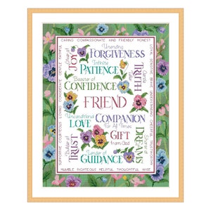 Geschenken van vriendschap, geteld kruissteekpatroon, digitaal patroon, bloemmotief wilde bloemen patroon, boeket borduurwerk, Instant Download
