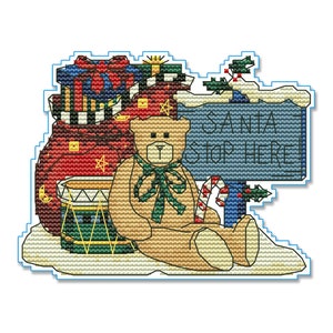 Santa Stop Here, Christmas Cross Stitch Pattern PDF, Needlepoint Chart, Counted cross stitch, Tree, Animal Cross Stitch, Bears Cross Stitch