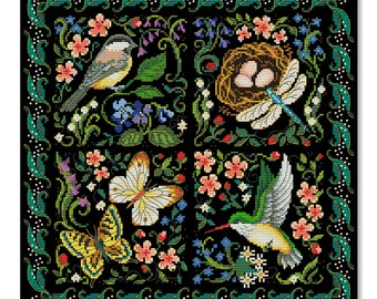 The Finery Of Nature, Counted Cross Stitch pattern, Birds on a branch, Spring Bird, Download Digital Pattern PDF, Hand Xstitch Decor