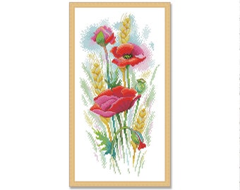 Wildflowers, Cross Stitch Pattern, PDF Digital Pattern, Summer Garden Flowers, Poppies, Daisies, Floral Xstitch Pattern, Instant Download