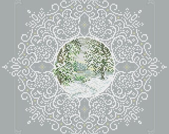 Homeward Trail in winter, Counted Cross Stitch Pattern, Winter Landscape, Snow Village, Needlework Chart, Digital Pattern, Merry Christmas